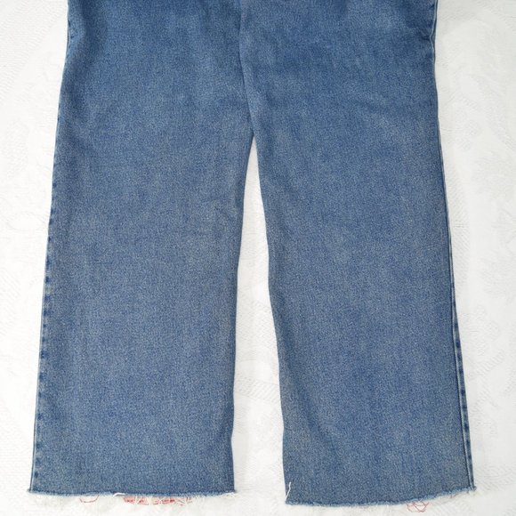 Eddie Bauer Wide Leg Raw Hem Red Plaid Flannel-Lined Women's Jeans Cotton 12 32 - Picture 11 of 14